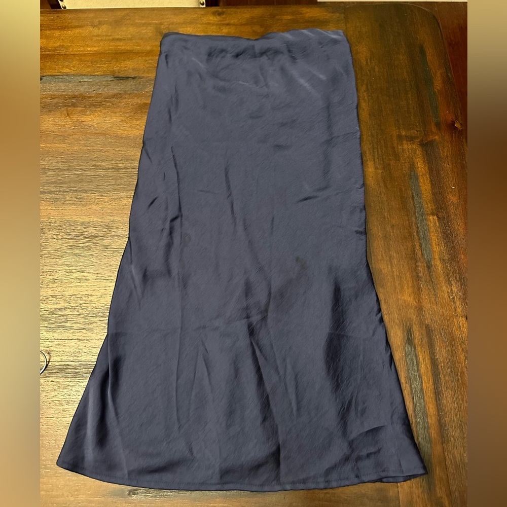Midi/Maxi Navy Satin Skirt